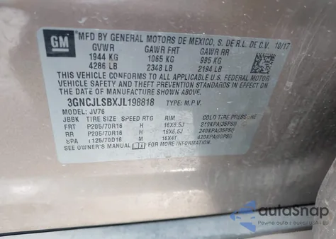 2018 Chevrolet Trax Lt from USA, damaged, VIN 3GNCJLSBXJL198818